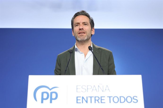 El portavoz de campaña del PP y vicesecretario de Cultura y Sociedad Abierta, Borja Sémper, ofrece una rueda de prensa posterior a la reunión del Comité de Dirección del Partido Popular, en la sede nacional del PP, a 8 de mayo de 2023, en Madrid (España