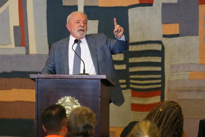 04 May 2023, Brazil, Brasilia: Brazilian President Luiz Inacio Lula da Silva speaks during the First Plenary Meeting of the Council for Sustainable Economic and Social Development. Photo: José Cruz/Agencia Brazil/dpa