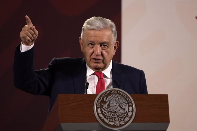 May 1, 2023, Mexico City, Mexico City, Mexico: May 1, 2023, Mexico City, Mexico: The President of Mexico, Andres Manuel Lopez Obrador at the press conference before reporters at the National Palace in Mexico City. on May 1, 2023 in Mexico City, Mexico (