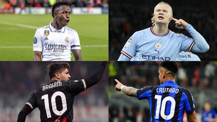 Los futbolistas Vinicius Júnior (Real Madrid), Erling Haaland (Manchester City), Brahim Díaz (AC Milan) y Lautaro Martínez (Inter de Milán).