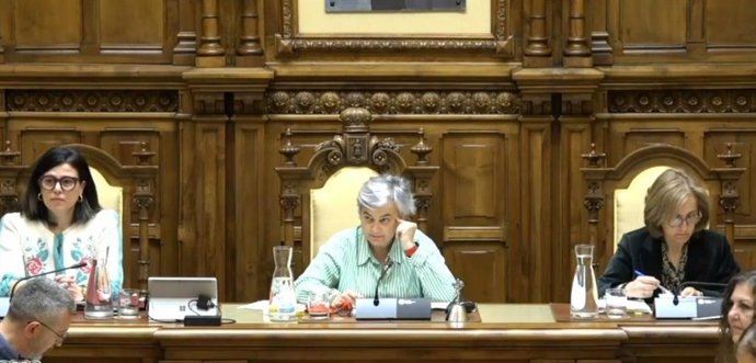 La alcaldesa de Gijón, Ana González (en el centro), durante el Pleno Municipal de Gijón (Archivo)