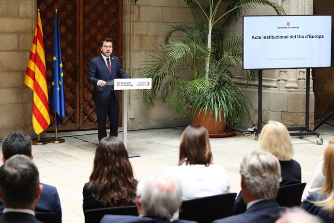 El president de la Generalitat, Pere Aragons, en l'acte de commemoració del Dia d'Europa