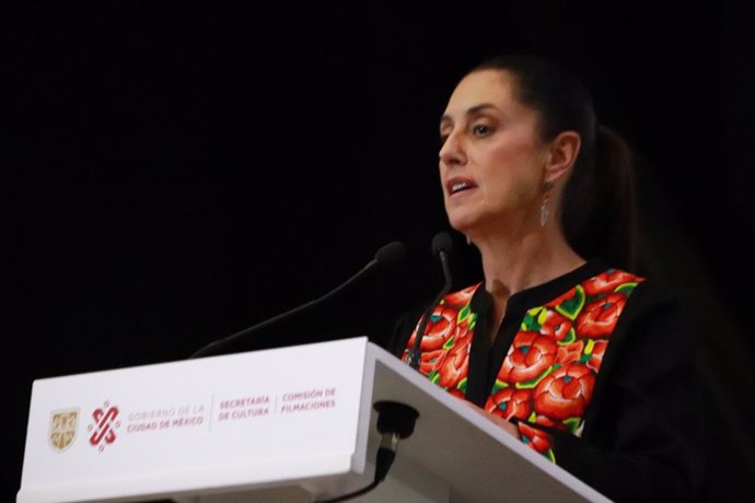 Archivo - March 14, 2023, Mexico City, Mexico: Head of Government of Mexico City, Claudia Sheinbaum speaks during the presentation of Audiovisual Capital of Latin America: Statistical Yearbook 2022, Mexico City Film Commission at Faro Cosmos. On March 1