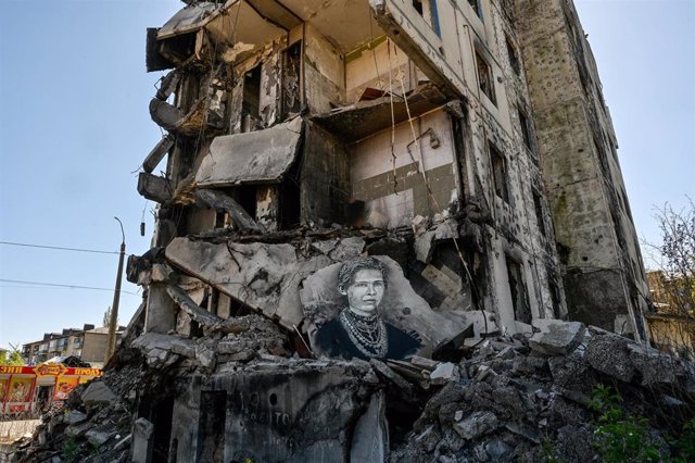 Edificio destruido por los ataques en Borodianka