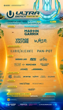 Cartel de Ultra Beach Costa del Sol 2023, que se celebra el 24 de junio en el marco de Marenostrum Fuengirola.