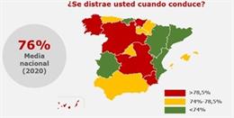Mapa que muestra la incidencia de las distracciones al volante