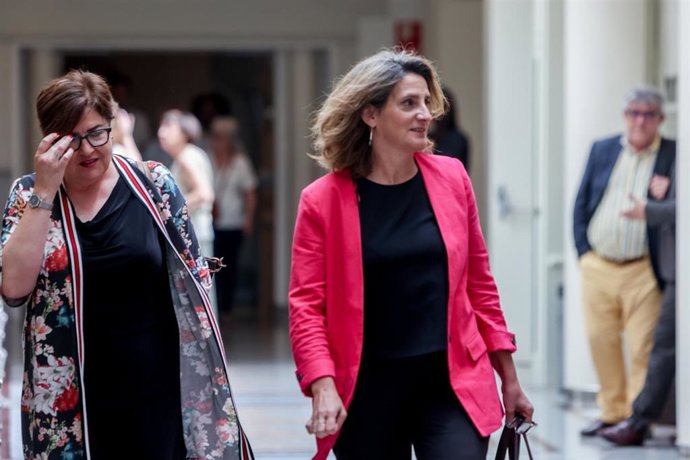 La vicepresidenta tercera y ministra para la Transición Ecológica y el Reto Demográfico, Teresa Ribera (c), a su llegada a una sesión de control al Gobierno en el Senado, a 9 de mayo de 2023, en Madrid (España). Durante esta sesión, Agrupación Socialist
