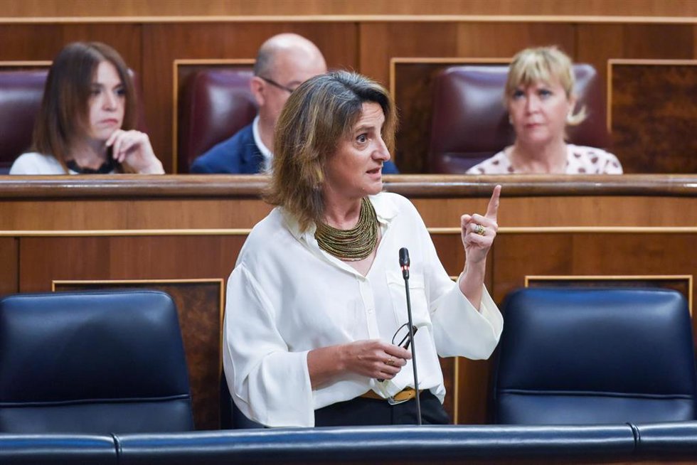 La vicepresidenta tercera y ministra para la Transición Ecológica y el Reto Demográfico, Teresa Ribera, interviene durante una sesión plenaria en el Congreso de los Diputados, a 10 de mayo de 2023.