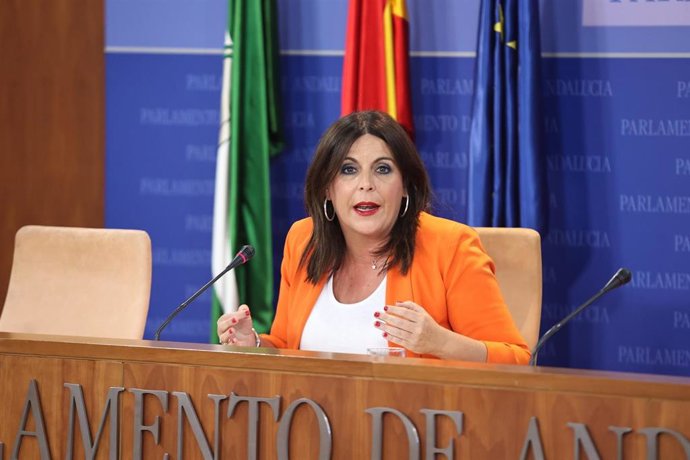 La portavoz parlamentaria del PSOE-A, Ángeles Férriz, en rueda de prensa.