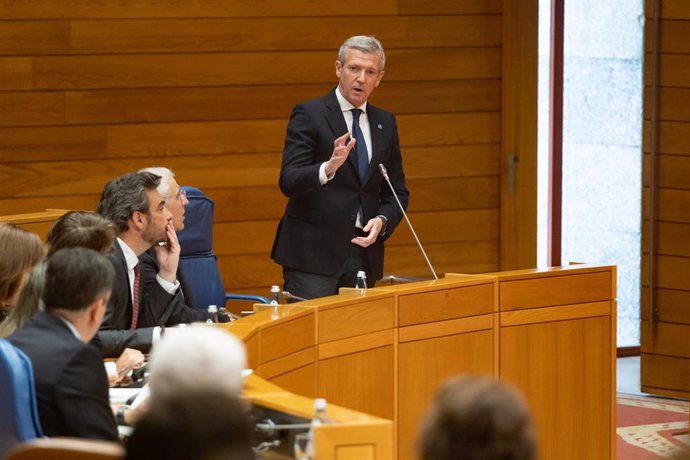 O presidente da Xunta, Alfonso Rueda, na sesión de control ao Goberno galego do Parlamento de Galicia.