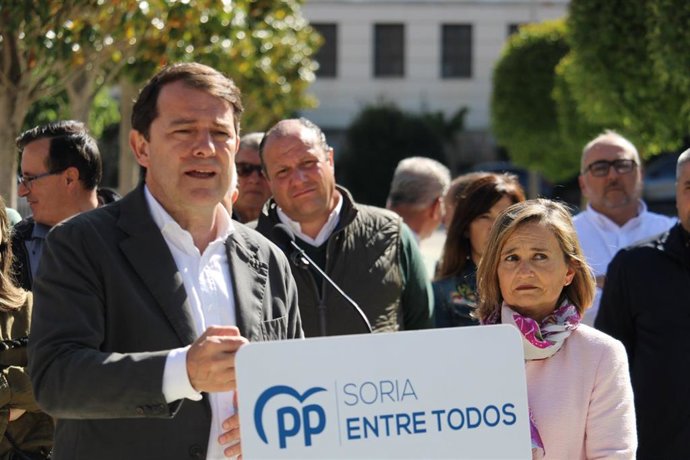 Mañueco durante su intervención en la localidad soriana de Ólvega