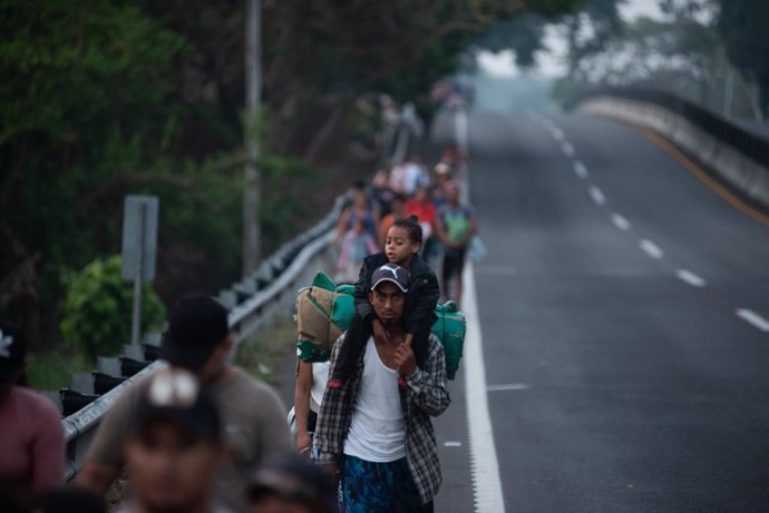 April 24, 2023: Nearly 4,000 migrants from Central America walk the roads of Chiapas in the Migrant Stations of the Cross Caravan. They are trying to get to Mexico City and later to the border with the United States.