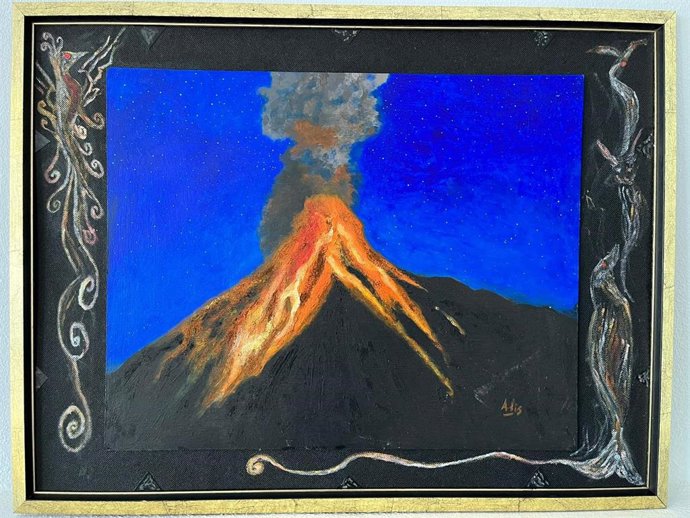 La ONG palmera Lavalientes ha sacado a subasta un cuadro hecho con ceniza volcánica que ha sido donado por Alicia Barquero, miembro de la Asociación Cultural Pintores del Llano, de San Miguel de Abona.