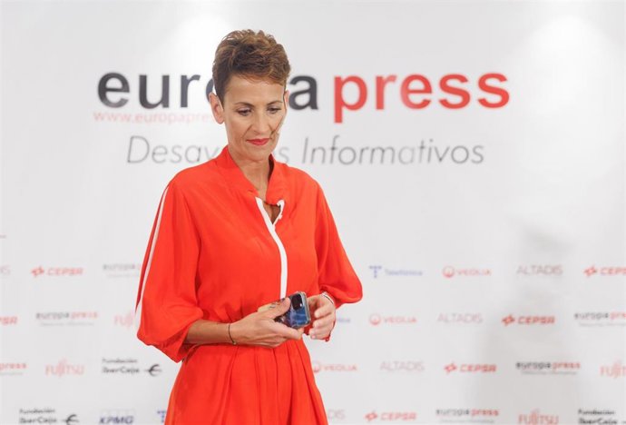 La presidenta del Gobierno de Navarra, María Chivite, durante un desayuno informativo de Europa Press, a 11 de mayo de 2023, en Madrid (España).