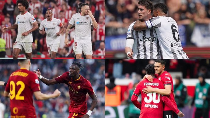 Los cuatro aspirantes finales a reinar en la Liga Europa: Sevilla, Juventus, Roma y Bayer Leverkusen.