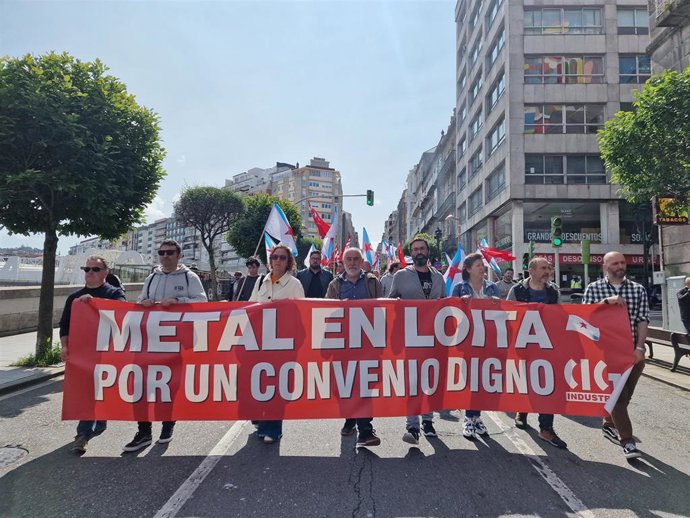 Imagen de la manifestación del sector del metal este jueves en Vigo.