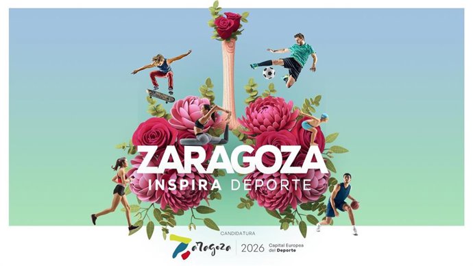 Cartel de la candidatura de Zaragoza a la Capitalidad Europea del Deporte 2026