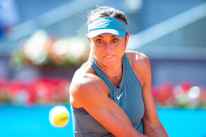 Paula Badosa en su partido contra María Sákkari en el Mutua Madrid Open en la Caja Mágica, a 01 de mayo de 2023, en Madrid (España).