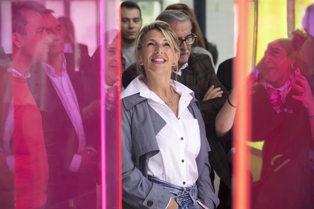 La vicepresidenta segunda y ministra de Trabajo y Economía Social, Yolanda Díaz, durante su visita a Mieres, a 11 de mayo de 2023, en Mieres, Asturias (España). 