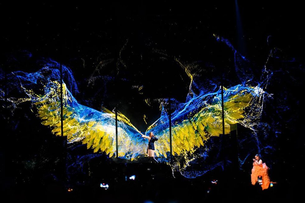 Homenaje a Ucrania en la semifinal del festival de Eurovisión 2023, en Liverpool (Reino Unido)