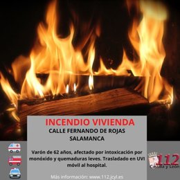 Gráfico elaborado por el 112 con datos sobre el incendio registrado en Salamanca