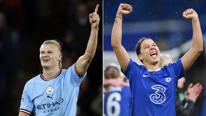 Montaje de Earling Haaland y Sam Kerr, ganadores del premio a futbolistas del año de la Asociación de la Prensa del Fútbol Inglés