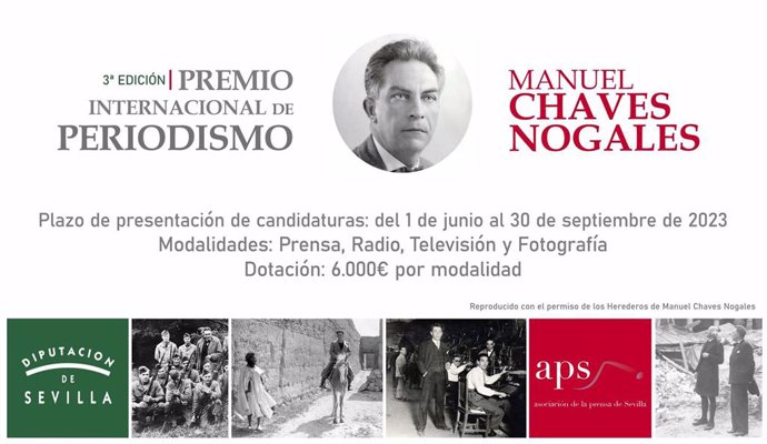 Cartel de la tercera edición del Premio Internacional de Periodismo Manuel Chaves Nogales.