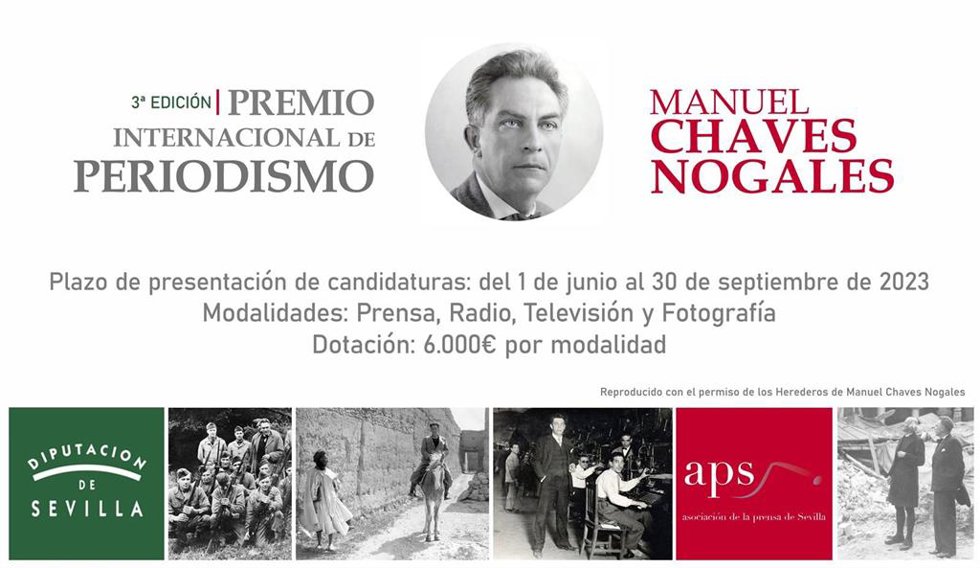 Cartel de la tercera edición del Premio Internacional de Periodismo Manuel Chaves Nogales.
