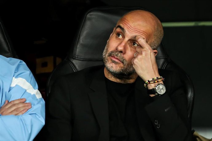 El entrenador del Manchester City, Pep Guardiola, en el Santiago Bernabéu. 