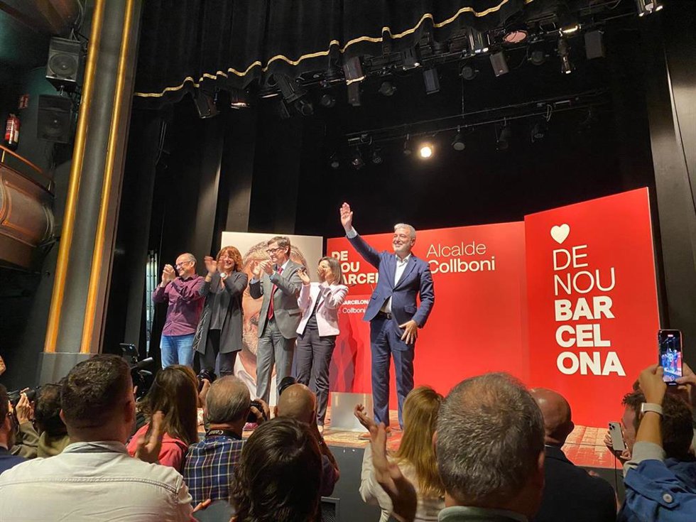 Guillem Espriu, Laia Bonet, Salvador Illa, Margarita Robles, y Jaume Collboni, en un acto del PSC.