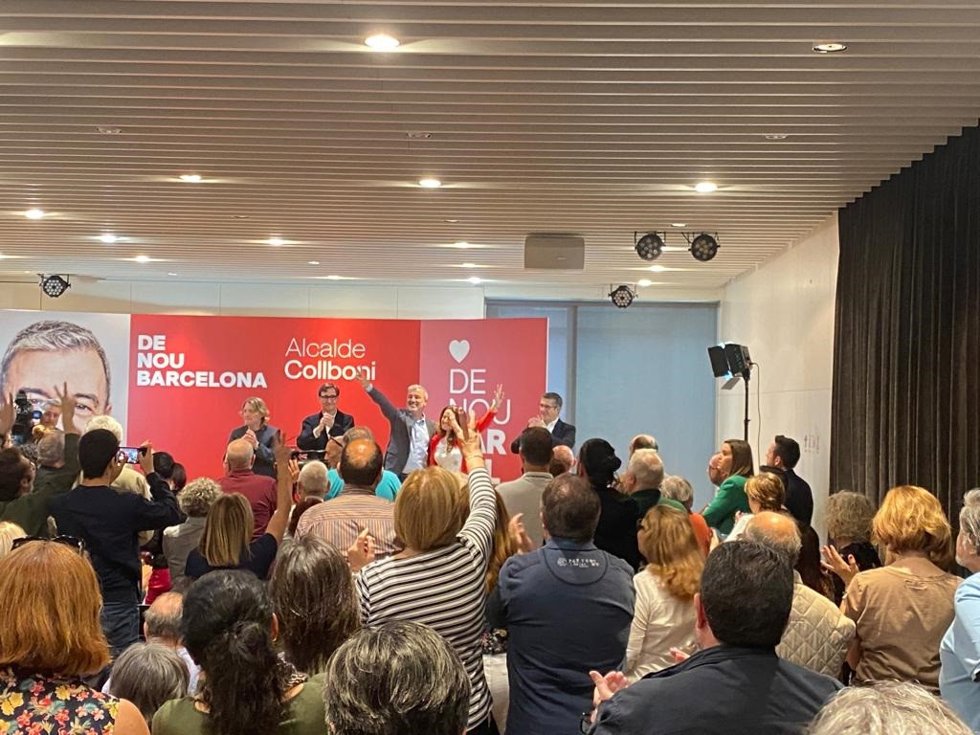 David Escudé, Salvador Illa, Jaume Collboni, Sílvia López y Patxi López, en un acto del PSC.