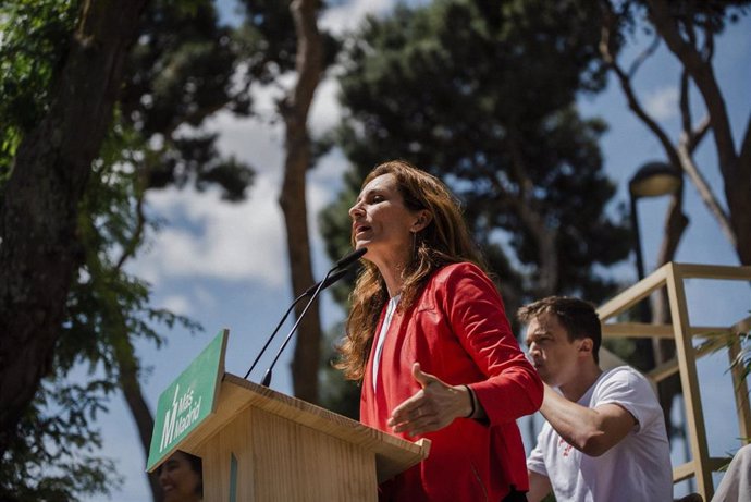 La candidata de Más Madrid a la Presidencia, Mónica García, interviene en un acto de campaña en Getafe