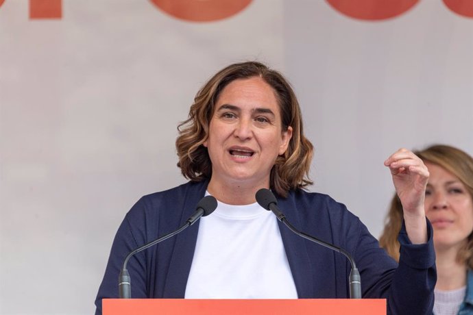 L'alcaldessa de Barcelona i candidata de BComú a la reelecció, Ada Colau, en un acte de campanya electoral