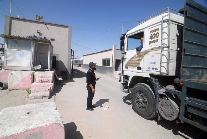 May 14, 2023, Rafah, Gaza Strip, Palestinian Territory: Fuel trucks enter Kerem Shalom which was reopened by Israel after a ceasefire was agreed between Palestinian factions and Israel, in the southern Gaza Strip May 14, 2023. An Egypt-brokered ceasefir