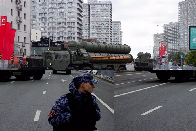 May 7, 2023, Moscow, Russia: S-400, NATO reporting name SA-21 Growler, a mobilesurface-to-air missile system, is seen in central Moscow during the general rehearsal of the Victory Day parade held on May 7, 2023. Traditional Victory Day military parade