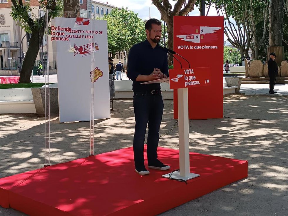 El secretario general del PSOE de Castilla y León, Luis Tudanca, durante el acto de campaña celebrado este domingo en Zamora.