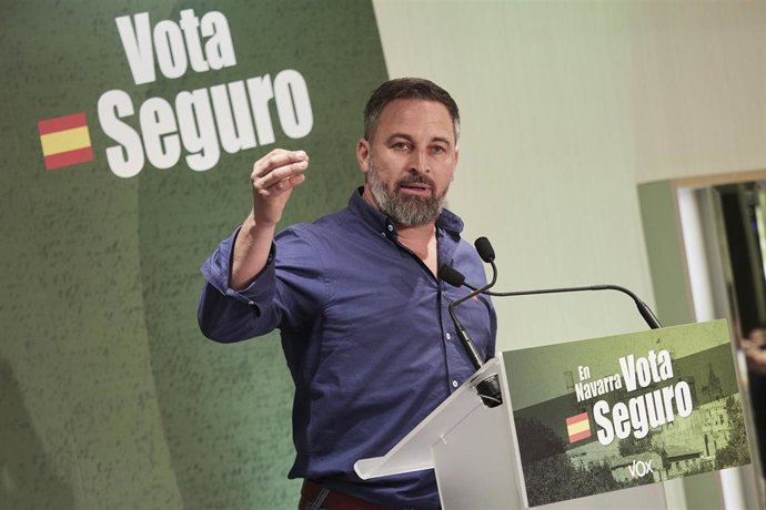 Santiago Abascal, presidente de Vox, durante su mitin en Pamplona.