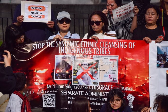 Protesta en Londres en apoyo a la población tribal de Manipur, India