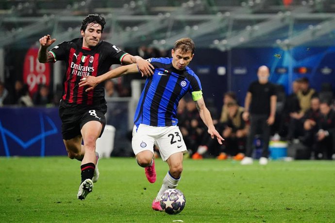 Nicolo' Barella (Inter de Milán) y Sandro Tonali (AC Milan), en las semifinales de la Liga de Campeones 2022-2023. e-Rossini / DPPI