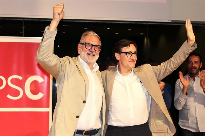 El primer secretario del PSC, Salvador Illa, y el alcaldable de Lleida, Flix Larrosa.