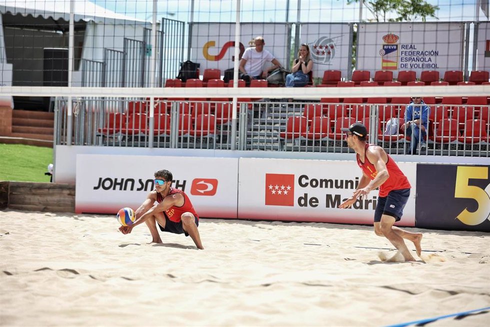 Imagen de uno de los partidos de España en la Copa de Naciones de Vóley Playa 2023