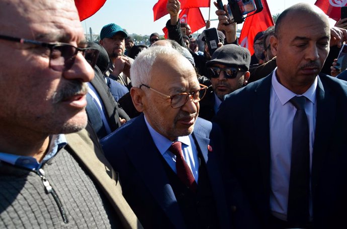 Archivo - February 21, 2023, Tunis, Tunisia: Tunis, Tunisia. 21 February 2023. The President of Ennahda party Rached Ghannouchi attends a hearing at the counter-terrorism unit of the Tunis court. The former speaker of Tunisia's Parliament has been previ