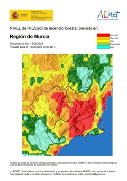 Mapa que informa sobre el nivel de riesgo de incendio forestal