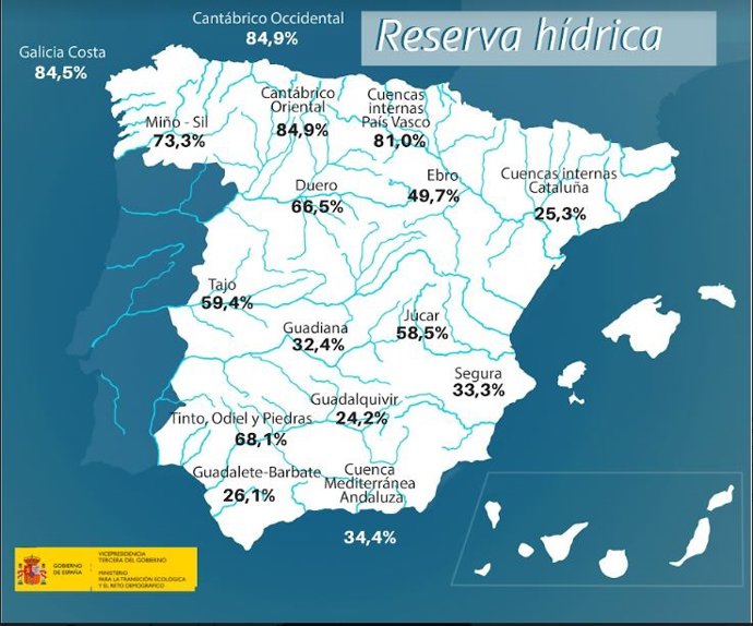 Mapa de la reserva hídrica del 16 de mayo de 2023.