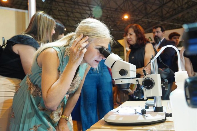 La consejera de Desarrollo Educativo y Formación Profesional, Patricia del Pozo, durante la visita realizada a la XXI Feria de la Ciencia en el Palacio de Exposiciones y Congresos de Sevilla (Fibes).