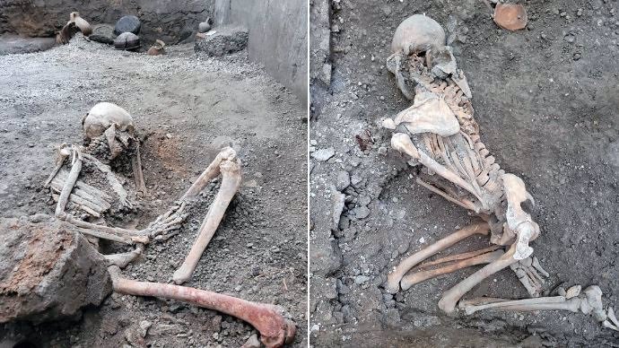 Imágenes de los dos nuevos esqueletos recuperados en Pompeya