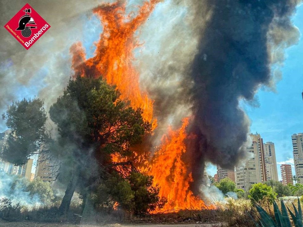 Un incendio en unos solares de Benidorm calcina colchones, basura y diversos enseres
