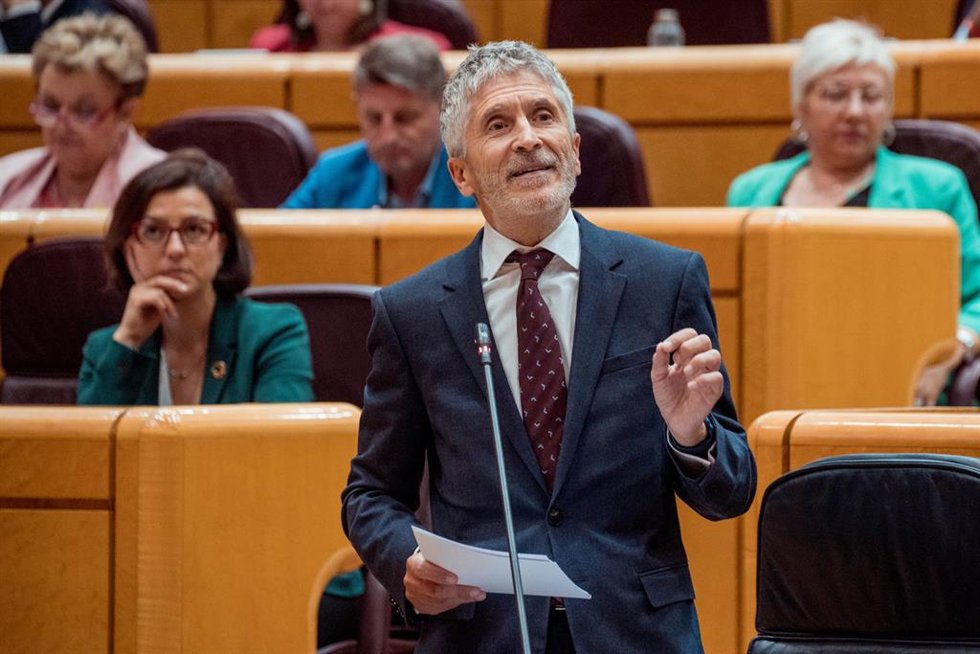 El ministro del Interior, Fernando Grande-Marlaska, interviene durante una sesión plenaria en el Senado