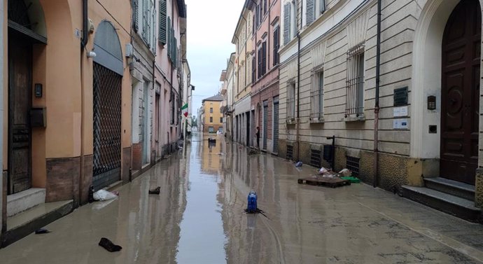 May 17, 2023, FAENZA: Flooded areas in Faenza, one of the cities most affected by the flood after the flooding of the Lamone river, in Faenza, Italy, 17 May 2023. A fresh wave of torrential rain is battering Italy, especially the northeastern region of 
