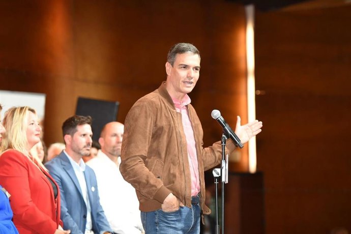 El presidente del Gobierno central, Pedro Sánchez, durante un mitin en Ibiza